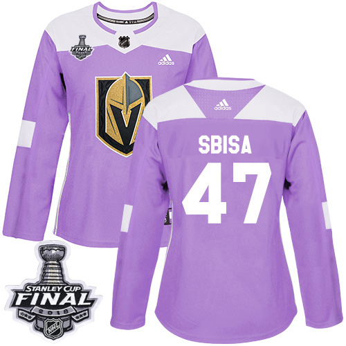 Adidas Golden Knights #47 Luca Sbisa Purple Authentic Fights Cancer 2018 Stanley Cup Final Women's Stitched NHL Jersey - Click Image to Close